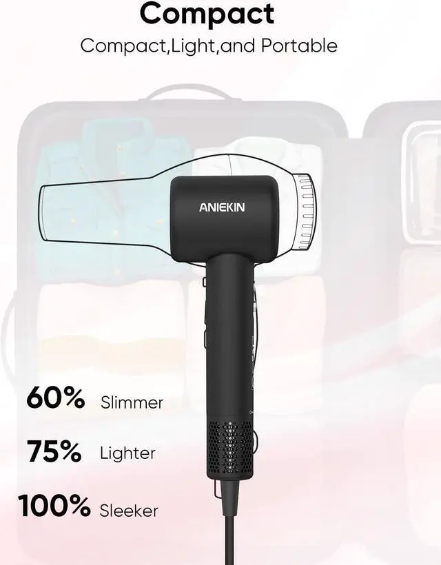 Alt view image 6 of 7 - ANIEKIN Hair Dryer with Diffuser, 110, 000 RPM Fast Drying Ionic Hair Dryer for All Hair Type, Thermo Control and Quiet Blow Dryer with Magnetic Attachments for Home and Travel Use