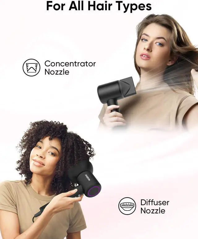 Alt view image 7 of 7 - ANIEKIN Hair Dryer with Diffuser, 110, 000 RPM Fast Drying Ionic Hair Dryer for All Hair Type, Thermo Control and Quiet Blow Dryer with Magnetic Attachments for Home and Travel Use