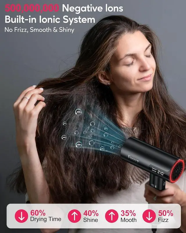 Alt view image 4 of 7 - H8 Professional Ionic High Speed Hair Dryer with Diffuser for Curly Hair 110,000RPM Brushless Motor for 5X Fast Drying, Thermo-Control, Magnetic Nozzle, 4 Heat & 4 Speed with HD Display, 1400W