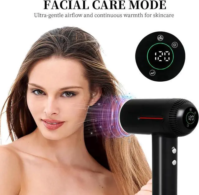 Alt view image 2 of 7 - Hair Dryer,7 Temps&31 Modes.Intelligent Temperature Control,LCD Display,Self-Cleaning Mode,Facial Care Mode.1600W RPM Ionic Blow Dryer.Low Noise Thermo-Control Hair Dryer with Diffuser and Nozzle