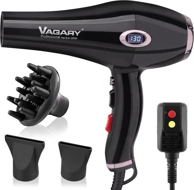 Main image of VAGARY Fast Drying Hair Dryer for Curly and Straight Hair, Ionic Hair Dryer with Diffuser, 2200W AC Motor Blow Dryer, 2 Speeds and 2 Heat Settings 1 Cool Shot Button