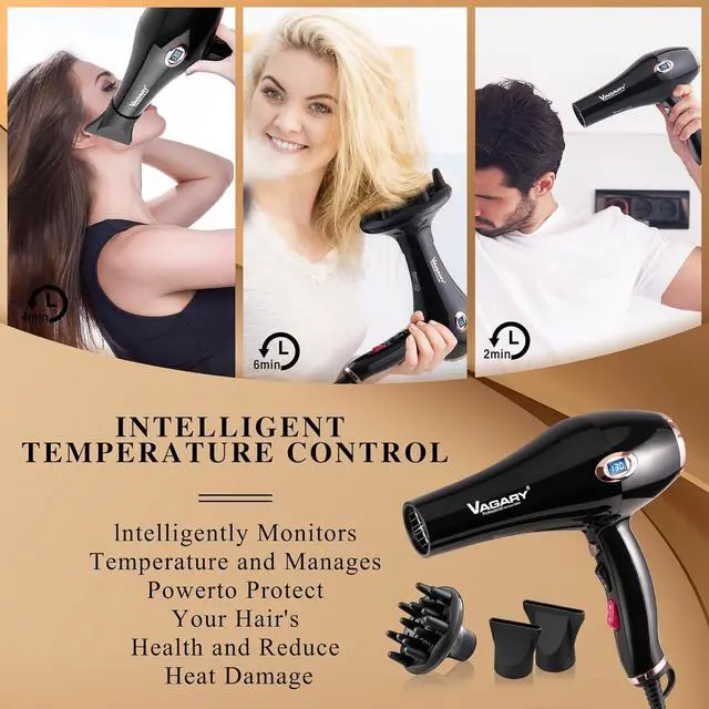 Alt view image 5 of 7 - VAGARY Fast Drying Hair Dryer for Curly and Straight Hair, Ionic Hair Dryer with Diffuser, 2200W AC Motor Blow Dryer, 2 Speeds and 2 Heat Settings 1 Cool Shot Button