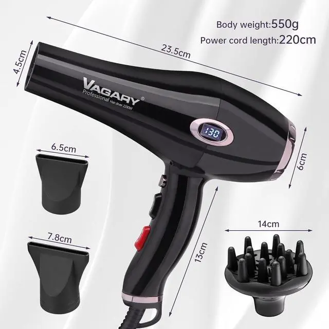 Alt view image 7 of 7 - VAGARY Fast Drying Hair Dryer for Curly and Straight Hair, Ionic Hair Dryer with Diffuser, 2200W AC Motor Blow Dryer, 2 Speeds and 2 Heat Settings 1 Cool Shot Button