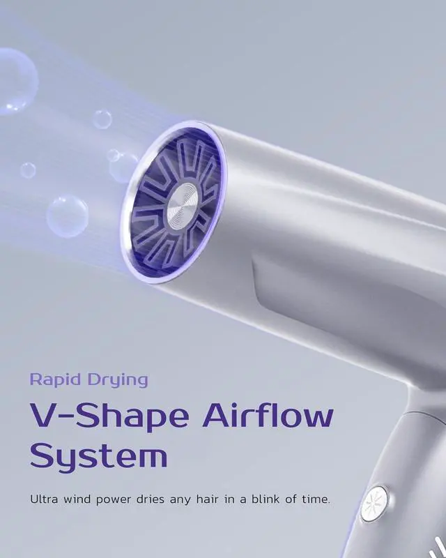 Alt view image 5 of 7 - VENTRIS Blitzflow Ionic Hair Dryer Magnetic Diffuser, High Speed Styling Blow Dryer, Lightweight & Foldable Travel Hair Dryer, Positive Negative Ion blowdryer, Ethereal Gray