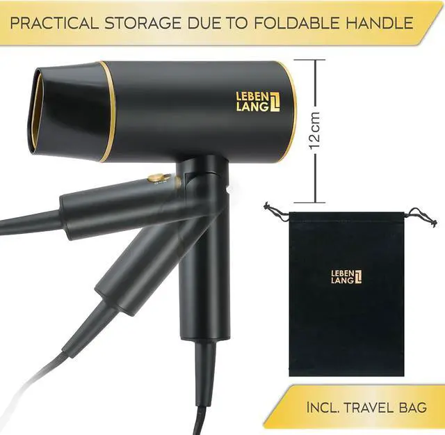 Alt view image 3 of 7 - Ionic Hair Dryer 1875W - Compact, Portable, Lightweight, with Diffuser and Bag for Travel