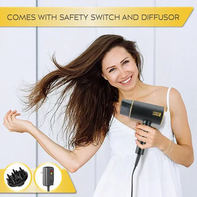 Alt view image 6 of 7 - Ionic Hair Dryer 1875W - Compact, Portable, Lightweight, with Diffuser and Bag for Travel