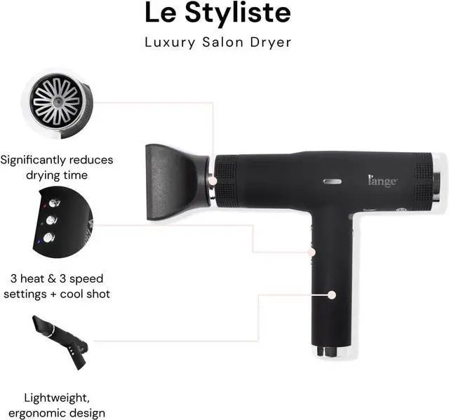 Alt view image 2 of 7 - L'ANGE HAIR Le Styliste Luxury Hair Dryer | Quiet Brushless Blow Dryer with Diffuser | 1875 Watts for 4X Faster Drying | Hairdryer with 3 Heat & Speed Settings | Best Hair Dryers for Blowouts