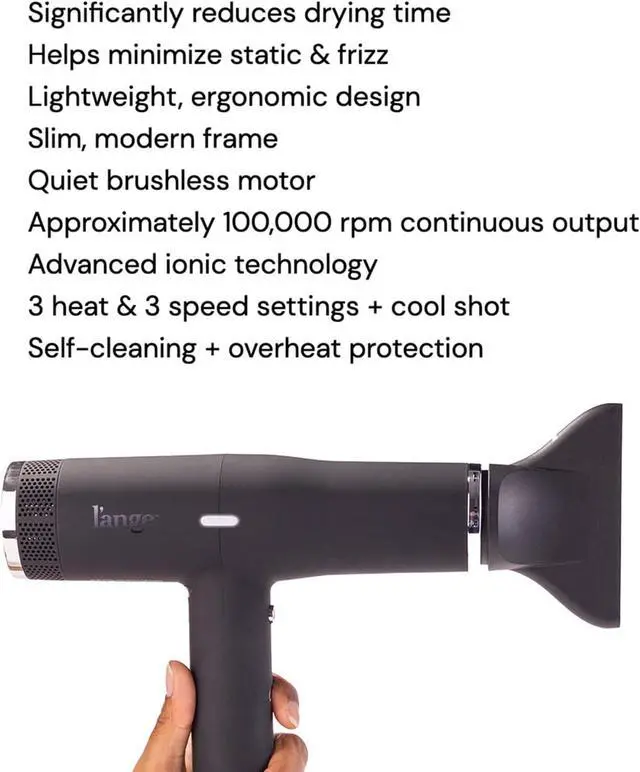 Alt view image 3 of 7 - L'ANGE HAIR Le Styliste Luxury Hair Dryer | Quiet Brushless Blow Dryer with Diffuser | 1875 Watts for 4X Faster Drying | Hairdryer with 3 Heat & Speed Settings | Best Hair Dryers for Blowouts