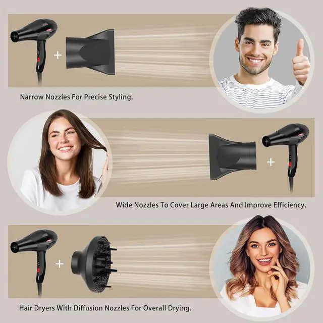 Alt view image 5 of 7 - Hair Dryer Professional Ionic Salon Hair Dryer 2400W Powerful Fast-Drying Blue Light Ionic Hair Dryers with Diffuser, AC Motor Constant Temperature Quiet Ion Dryers for Women Men