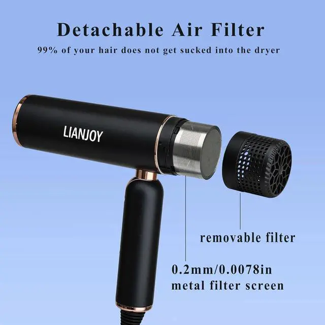 Alt view image 5 of 6 - Foldable Fast Drying Hair Dryer with Diffuser, 1600W Professional Ionic Blow Dryer with Storage Bag, Diffuser and Nozzle, Lightweight and Mini Portable Hairdryer for Women and Men, Black