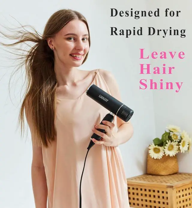 Alt view image 6 of 6 - Foldable Fast Drying Hair Dryer with Diffuser, 1600W Professional Ionic Blow Dryer with Storage Bag, Diffuser and Nozzle, Lightweight and Mini Portable Hairdryer for Women and Men, Black