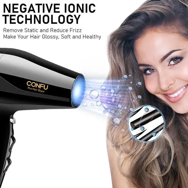 Alt view image 3 of 7 - Professional 1875W Ionic Salon Hair Dryer, Ionic Blow Dryer with Diffuser and 2 Concentrators, 2 Speed, 3 Heat Setting, Cool Button, AC Motor Pro Ceramic Quick Drying Hairdryer for Curly Straight Hair