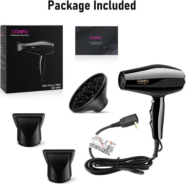 Alt view image 7 of 7 - Professional 1875W Ionic Salon Hair Dryer, Ionic Blow Dryer with Diffuser and 2 Concentrators, 2 Speed, 3 Heat Setting, Cool Button, AC Motor Pro Ceramic Quick Drying Hairdryer for Curly Straight Hair