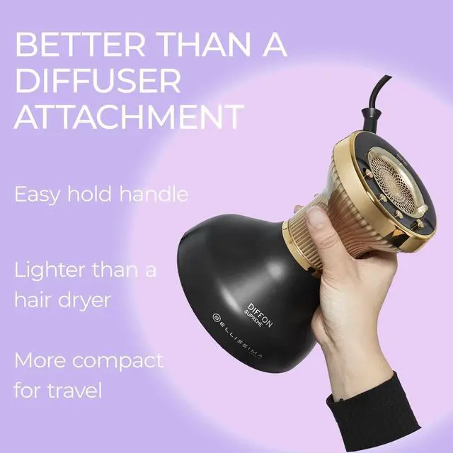 Alt view image 3 of 7 - Bellissima Italia Diffon Supreme Diffuser & Curly Hair Dryer - XL Diffuser for Quick Drying - Cool Button - Anti-Frizz Technology