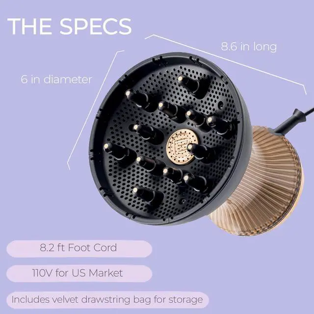 Alt view image 6 of 7 - Bellissima Italia Diffon Supreme Diffuser & Curly Hair Dryer - XL Diffuser for Quick Drying - Cool Button - Anti-Frizz Technology