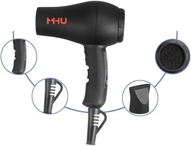 Alt view image 5 of 7 - Mini Travel Hair Dryer 1000 Watts for RV & Pouring Art Lightweight Ceramic Ionic Blow Dryer Compact Size Plus Concentrator Black