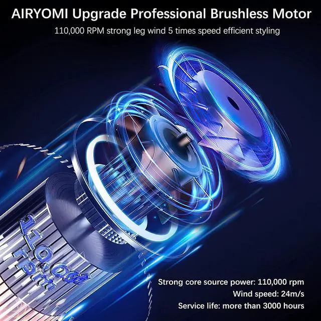 Alt view image 2 of 7 - Hair Dryer, Professional Brushless Motor Ionic Hair Blow Dryer with Diffuser, Magnetic Nozzles, 0.83Pound, 2000W, 60dB, 3 Heat Settings & 3 Speed & Cold Settings