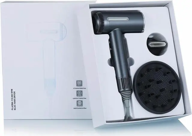 Alt view image 7 of 7 - Hair Dryer,7 Temps&31 Modes.Intelligent Temperature Control,LCD Display,Self-Cleaning Mode,Facial Care Mode.1600W Ionic Blow Dryer.Low Noise Thermo-Control Hair Dryer with Diffuser and Nozzle