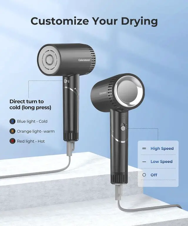 Alt view image 5 of 7 - Hair Dryer, 100,000 RPM High-Speed Brushless Motor Negative Ionic Blow Dryer for Fast Drying, Compact Low Noise No Heat Damage Hair Dryer with Diffuser and Nozzle, Perfect for Travel/Gift
