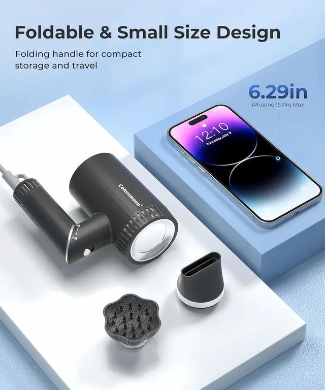 Alt view image 7 of 7 - Hair Dryer, 100,000 RPM High-Speed Brushless Motor Negative Ionic Blow Dryer for Fast Drying, Compact Low Noise No Heat Damage Hair Dryer with Diffuser and Nozzle, Perfect for Travel/Gift