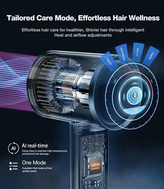 Alt view image 3 of 7 - TORRAS Stream Hair Dryer, Space Gray, High-Speed 29.3m/s, 1600W, Hair Care Mode, Ionic Care, 2 Modes, 3 Speeds, 3 Heat Levels, with Diffusers, Aerospace Alluminum