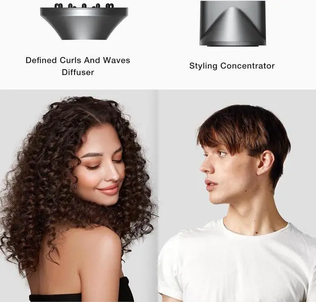 Alt view image 7 of 7 - TORRAS Stream Hair Dryer, Space Gray, High-Speed 29.3m/s, 1600W, Hair Care Mode, Ionic Care, 2 Modes, 3 Speeds, 3 Heat Levels, with Diffusers, Aerospace Alluminum