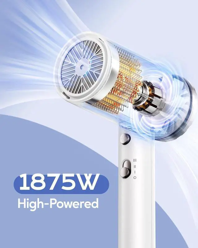 Alt view image 2 of 7 - Wavytalk Hair Dryer with Diffuser 1875W Ionic Blow Dryer for Fast Drying with Concentrator Lightweight White.