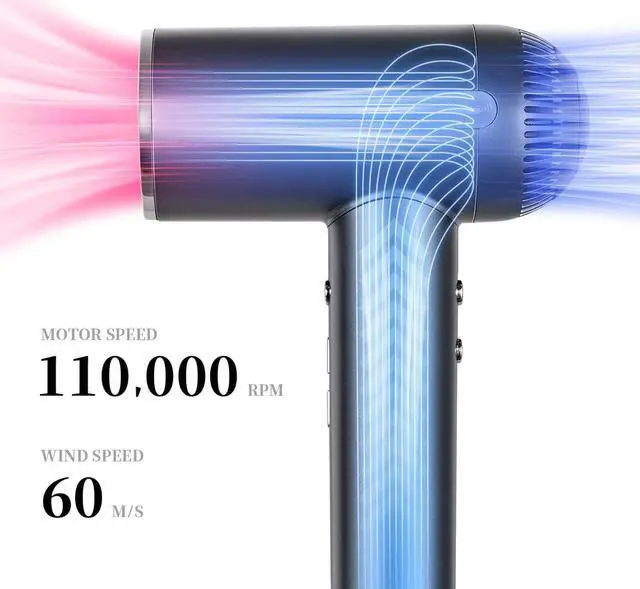 Alt view image 2 of 7 - Hair Dryer,1600W High Speed Ionic Blow Dryer with Diffuser,Plasma Hair Dryer with Facial Mode(Silver Gray)