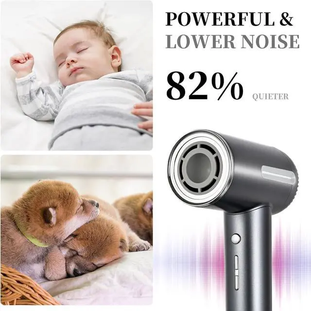 Alt view image 3 of 7 - Hair Dryer,1600W High Speed Ionic Blow Dryer with Diffuser,Plasma Hair Dryer with Facial Mode(Silver Gray)