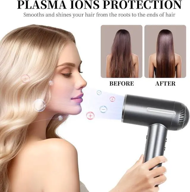 Alt view image 4 of 7 - Hair Dryer,1600W High Speed Ionic Blow Dryer with Diffuser,Plasma Hair Dryer with Facial Mode(Silver Gray)
