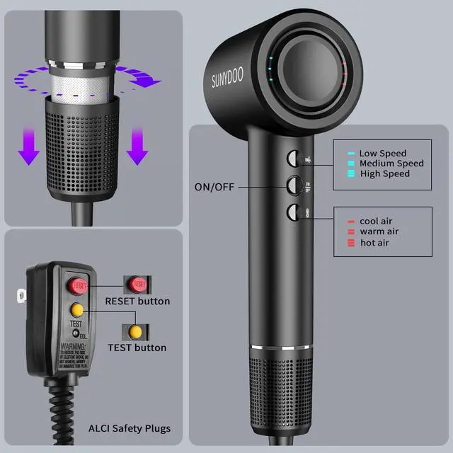 Alt view image 3 of 7 - High Speed Brushless Hair Dryer with Thermo-Control, Diffuser, and Nozzle for Fast, Low-Noise Drying