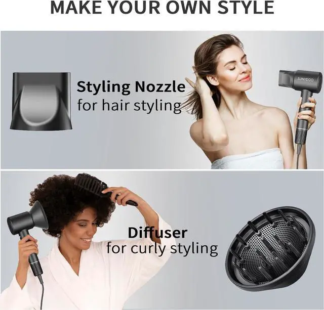 Alt view image 6 of 7 - High Speed Brushless Hair Dryer with Thermo-Control, Diffuser, and Nozzle for Fast, Low-Noise Drying
