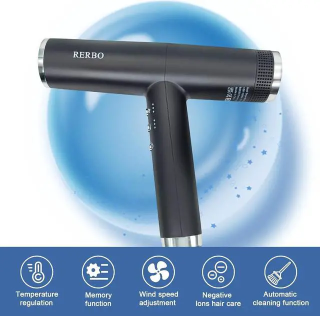 Alt view image 6 of 7 - Professional Ionic Hair Dryer High-Speed 110000 RPM Low Noise Temperature Control Portable Negative Ionic Blow Dryer with Diffuser and Concentrator for Home, Travel and Salon