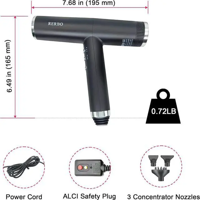 Alt view image 7 of 7 - Professional Ionic Hair Dryer High-Speed 110000 RPM Low Noise Temperature Control Portable Negative Ionic Blow Dryer with Diffuser and Concentrator for Home, Travel and Salon