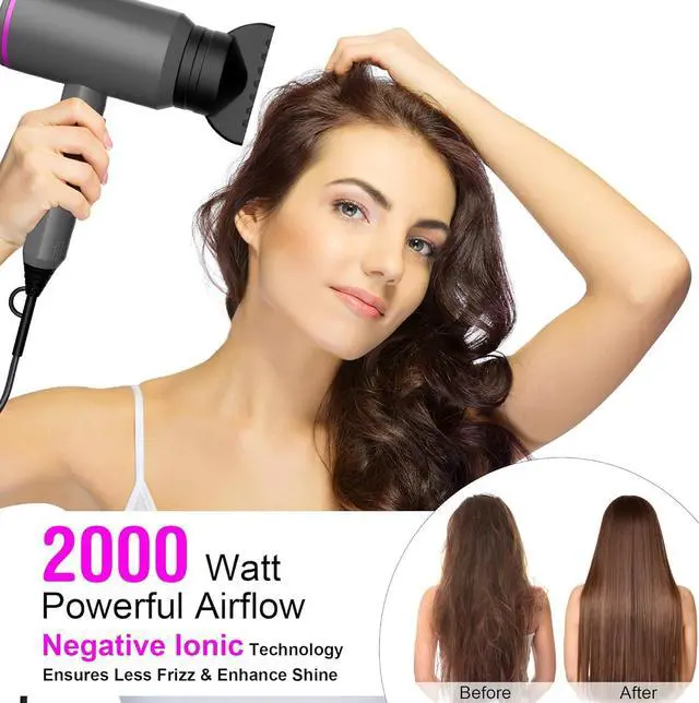 Alt view image 5 of 7 - Ionic Hair Dryer 2000W Salon Performance AC Motor Styling Tool/Hair Dryer Professional Blow Dryer Negative Ion Fast Drying for Hair Care 3 Heating / 2 Speed/Cold, for Home Travel Hotel