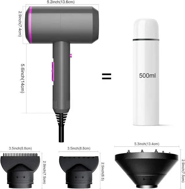 Alt view image 7 of 7 - Ionic Hair Dryer 2000W Salon Performance AC Motor Styling Tool/Hair Dryer Professional Blow Dryer Negative Ion Fast Drying for Hair Care 3 Heating / 2 Speed/Cold, for Home Travel Hotel
