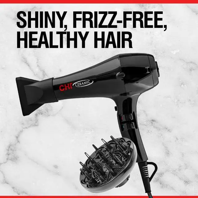 Alt view image 2 of 5 - CHI Ceramic 1875 Watt Hair Dryer, Includes A Concentrated Nozzle, Quick-Drying, Reduces Frizz & Increases Shine, Jett Black