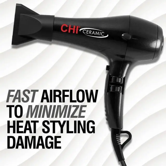Alt view image 3 of 5 - CHI Ceramic 1875 Watt Hair Dryer, Includes A Concentrated Nozzle, Quick-Drying, Reduces Frizz & Increases Shine, Jett Black