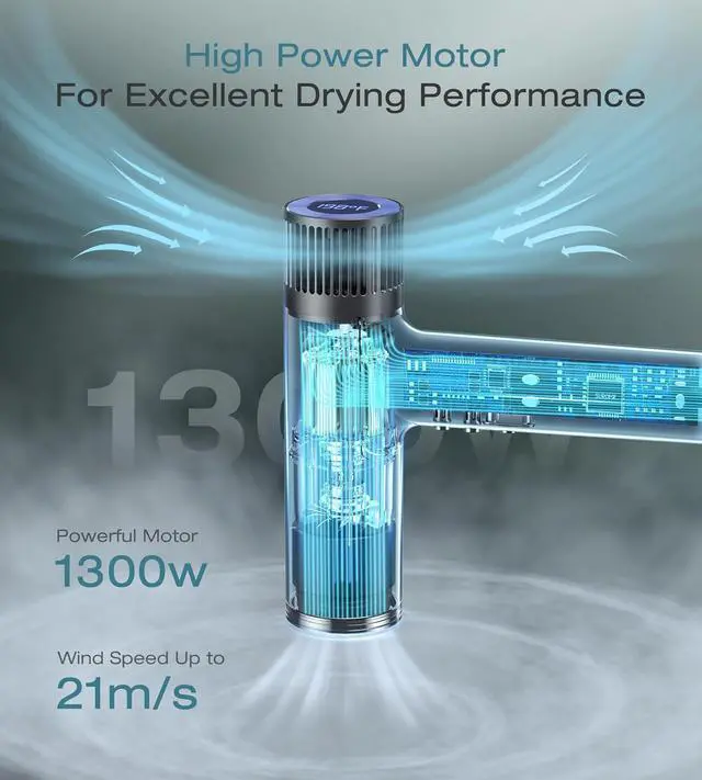 Alt view image 3 of 7 - Blow Dryer,110000RPM High-Speed Brushless Motor, Fast-Drying Negative Ions Intelligent Constant Temperature Hair Care Dryers, Professional Hair Dryer with Attachments for Home&Salon (Grey)