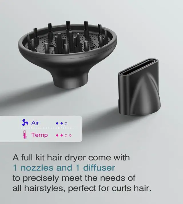 Alt view image 5 of 7 - Blow Dryer,110000RPM High-Speed Brushless Motor, Fast-Drying Negative Ions Intelligent Constant Temperature Hair Care Dryers, Professional Hair Dryer with Attachments for Home&Salon (Grey)