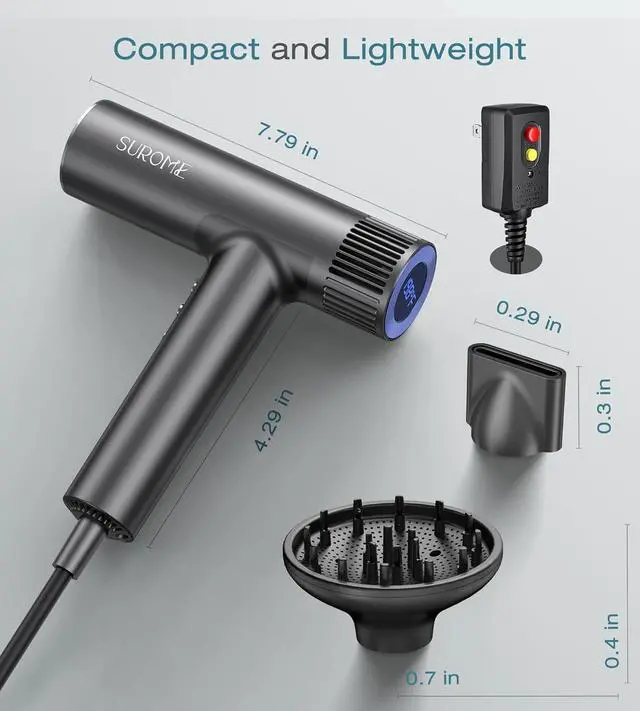 Alt view image 7 of 7 - Blow Dryer,110000RPM High-Speed Brushless Motor, Fast-Drying Negative Ions Intelligent Constant Temperature Hair Care Dryers, Professional Hair Dryer with Attachments for Home&Salon (Grey)