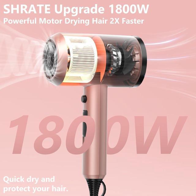 Alt view image 2 of 6 - SHRATE Ionic Hair Dryer, Professional Salon Negative Ions Blow Dryer, Powerful 1800W for Fast Drying, 3 Heating/ 2 Speed, Cool Button, Damage Free Hair with Constant Temperature, Low Noise, Gold