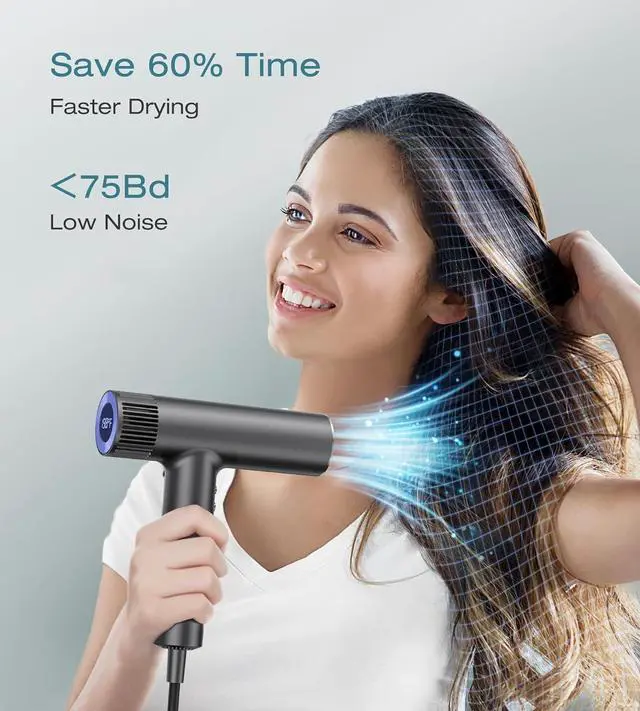 Alt view image 6 of 7 - Blow Dryer,110000RPM High-Speed Brushless Motor, Fast-Drying Negative Ions Intelligent Constant Temperature Hair Care Dryers, Professional Hair Dryer with Attachments for Home&Salon (Grey)