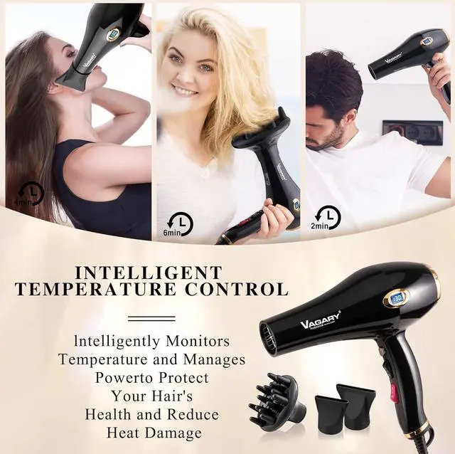 Alt view image 2 of 6 - VAGARY 6685G Professional Salon Hair Dryer 2200w with Icd Display,Negative Ionic Blow Dryer,Powerful AC Motor Blow Dryer,Low Noise Hair Dryers,2 Speeds and 2 Heat Settings 1 Cold Button