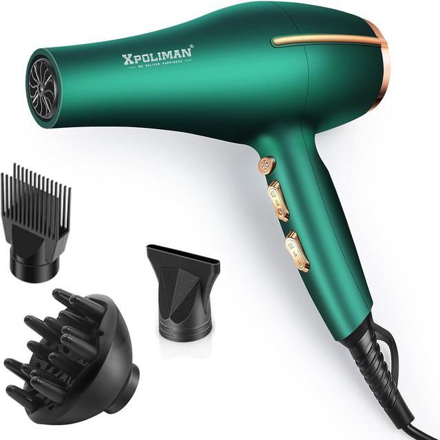 Pro Ionic Salon Hair Dryer Xpoliman Blow Dryer Powerful 2000 Watt with AC Motor Quick Drying Hairdryers Diffuser Fast Dryer Lightweight Best Soft Touch Body Green Gold Newegg