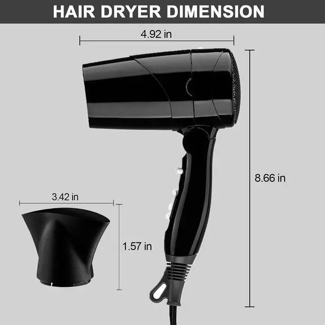 Alt view image 2 of 6 - Travel Compact Hair Dryer, 1875W Lightweight Blow Dryer with Detachable Handle, 1 Nozzle, 2 Heat Settings, 2 Speed Slide Switch, Cool Shot Button, Fast Drying for Family, Student (Black)