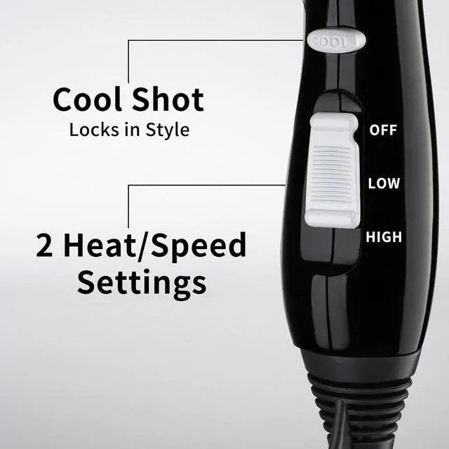 Alt view image 4 of 6 - Travel Compact Hair Dryer, 1875W Lightweight Blow Dryer with Detachable Handle, 1 Nozzle, 2 Heat Settings, 2 Speed Slide Switch, Cool Shot Button, Fast Drying for Family, Student (Black)