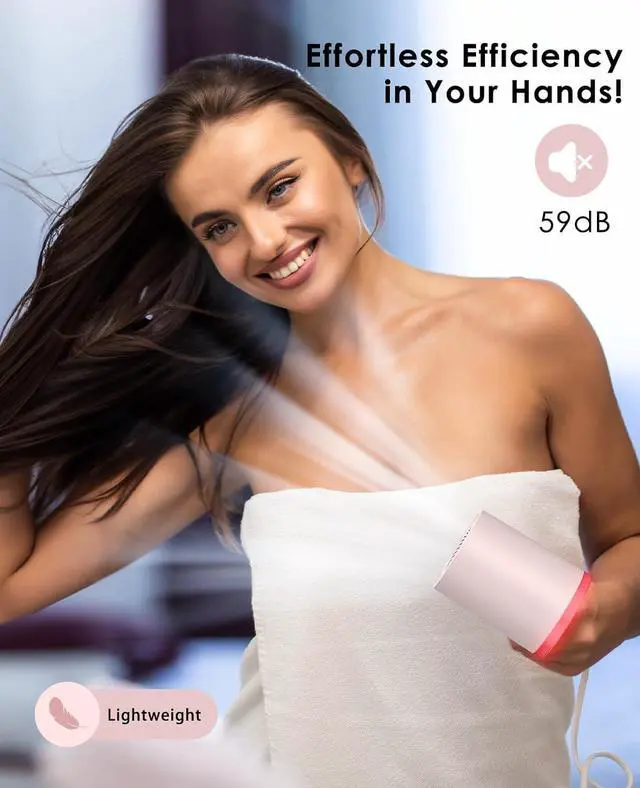 Alt view image 3 of 7 - Hair Dryer, High Speed Fast Drying Hair Dryers, Negative Ionic Portable Blow Dryer with 110000 RPM Brushless Motor, Lightweight Low Noise Thermo-Control Hairdryer with Nozzle for Home, Travel