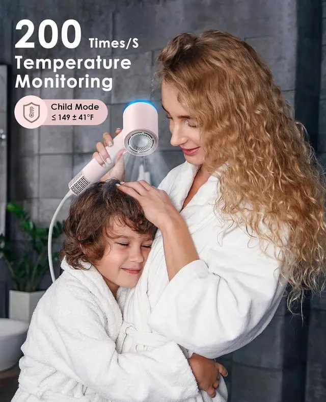 Alt view image 6 of 7 - Hair Dryer, High Speed Fast Drying Hair Dryers, Negative Ionic Portable Blow Dryer with 110000 RPM Brushless Motor, Lightweight Low Noise Thermo-Control Hairdryer with Nozzle for Home, Travel