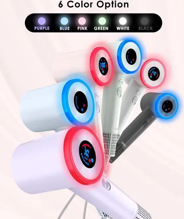 Alt view image 7 of 7 - Hair Dryer, High Speed Fast Drying Hair Dryers, Negative Ionic Portable Blow Dryer with 110000 RPM Brushless Motor, Lightweight Low Noise Thermo-Control Hairdryer with Nozzle for Home, Travel